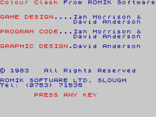 Colour Clash title screen for ZX Spectrum